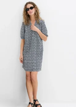 bonprix bonprix Vestido tipo túnica de viscosa fluida Negro-blanco lana Hot