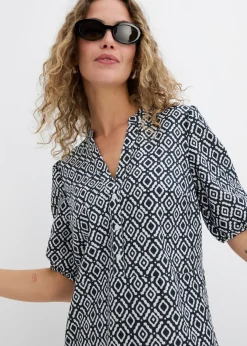 bonprix bonprix Vestido tipo túnica de viscosa fluida Negro-blanco lana Hot