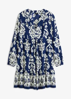 bonprix bonprix Vestido tipo túnica de viscosa fluida Azul oxford/blanco lana New