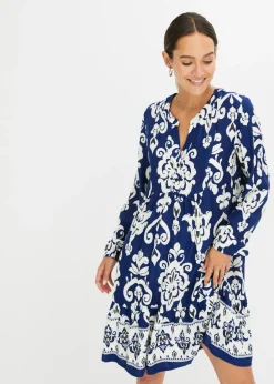 bonprix bonprix Vestido tipo túnica de viscosa fluida Azul oxford/blanco lana New