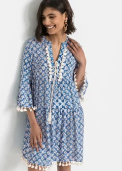bonprix bonprix Vestido tipo túnica de viscosa suave Azul-blanco lana estampado Hot