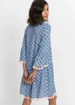 bonprix bonprix Vestido tipo túnica de viscosa suave Azul-blanco lana estampado Hot