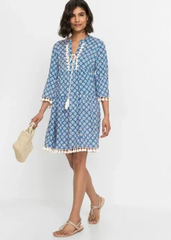 bonprix bonprix Vestido tipo túnica de viscosa suave Azul-blanco lana estampado Hot