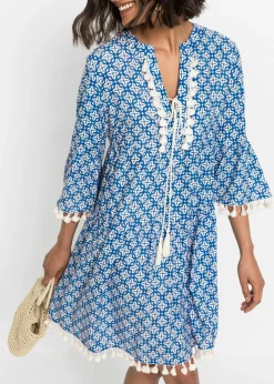 bonprix bonprix Vestido tipo túnica de viscosa suave Azul-blanco lana estampado Hot