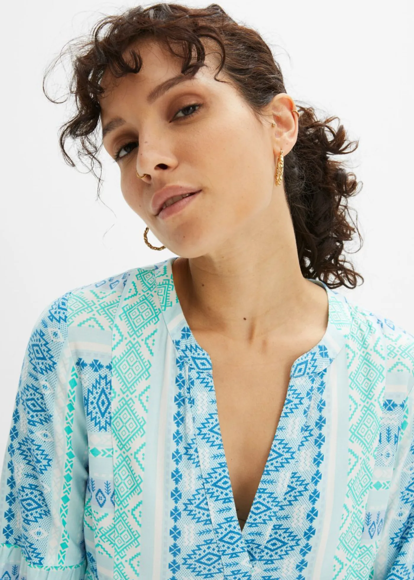 bonprix bonprix Vestido tipo túnica de viscosa fluida azul mediterráneo/naranja oscuro New