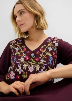 bonprix bonprix Vestido tipo túnica de viscosa fluida rojo burdeos Online