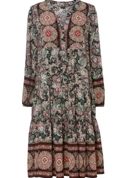 bonprix bonprix Vestido tipo túnica de viscosa fluida, talla petite Negro Hot