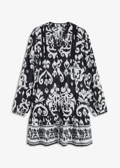 bonprix bonprix Vestido tipo túnica de viscosa fluida Negro-blanco con estampado gráfico Outlet