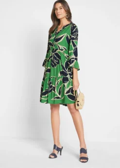 bonprix bonprix Vestido tipo túnica de viscosa fluida Verde ópalo/azul marino de flores Discount