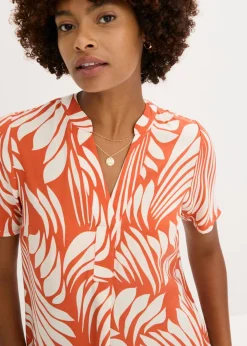 bonprix bonprix Vestido tipo túnica de viscosa fluida terracota-blanco lana New