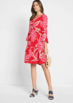 bonprix bonprix Vestido tipo túnica de viscosa fluida Amapola/rosa flamenco de flores Best
