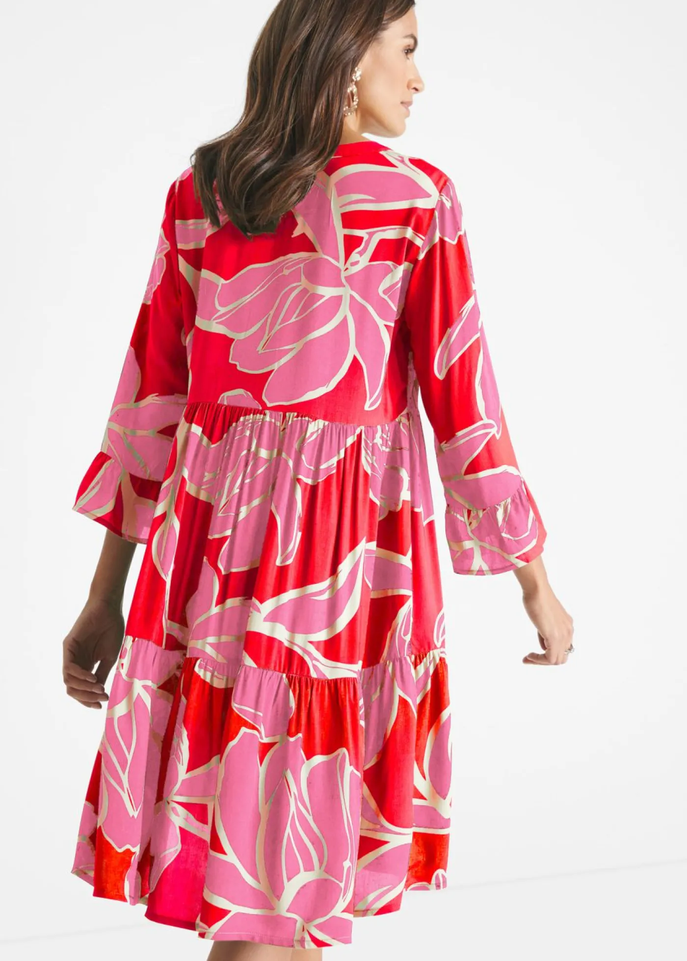 bonprix bonprix Vestido tipo túnica de viscosa fluida Amapola/rosa flamenco de flores Best