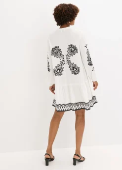 bonprix bonprix Vestido tipo túnica de viscosa estructurada Blanco lana-negro estampado New