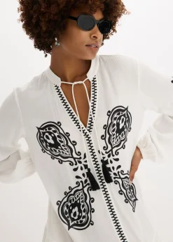 bonprix bonprix Vestido tipo túnica de viscosa estructurada Blanco lana-negro estampado New
