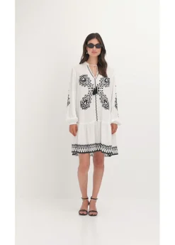 bonprix bonprix Vestido tipo túnica de viscosa estructurada Blanco lana-negro estampado New