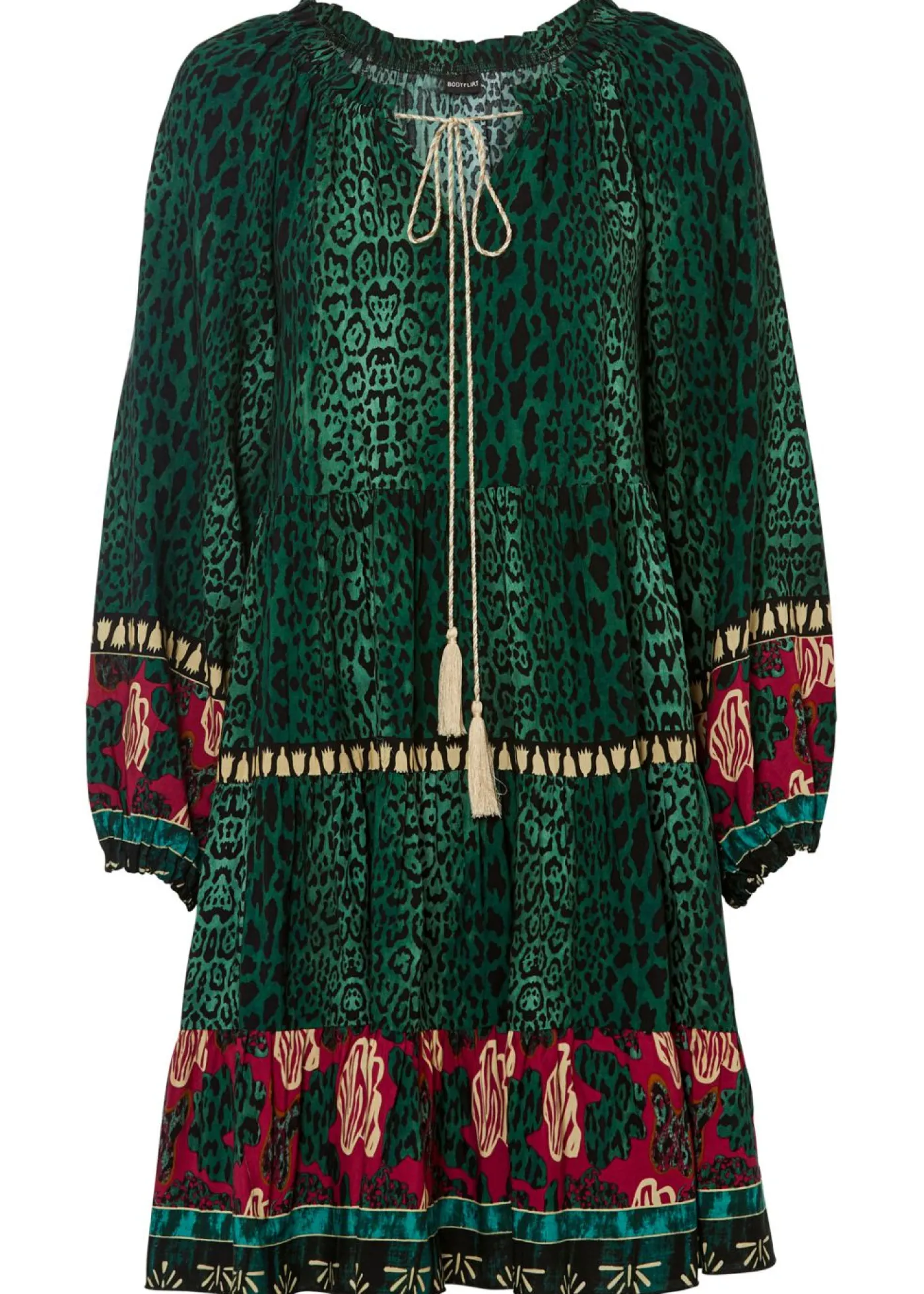 bonprix bonprix Vestido tipo túnica de viscosa fluida estampado leo verde oscuro Clearance