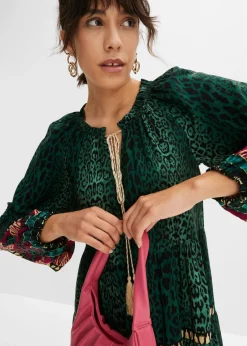 bonprix bonprix Vestido tipo túnica de viscosa fluida estampado leo verde oscuro Clearance