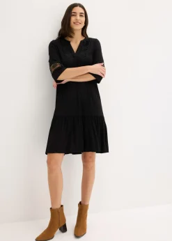 bonprix bonprix Vestido tipo túnica de viscosa suave Negro Hot