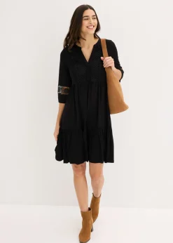 bonprix bonprix Vestido tipo túnica de viscosa suave Negro Hot