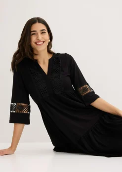 bonprix bonprix Vestido tipo túnica de viscosa suave Negro Hot