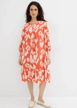bonprix bonprix Vestido tipo túnica de viscosa pura Cayena/blanco lana estampado Sale