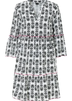 bonprix bonprix Vestido tipo túnica de viscosa fluida Blanco lana/rosa neón/negro estampado Clearance