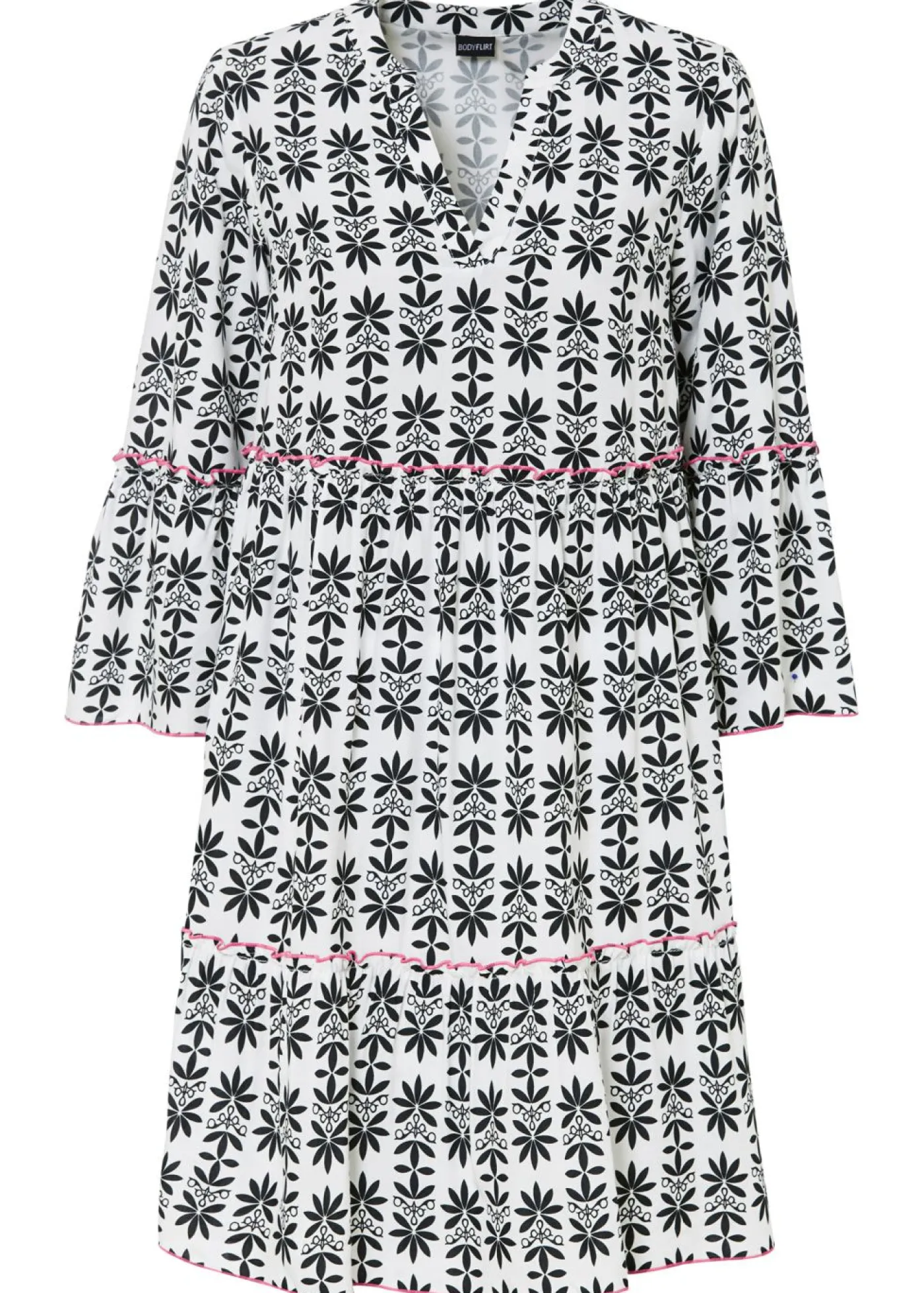 bonprix bonprix Vestido tipo túnica de viscosa fluida Blanco lana/rosa neón/negro estampado Clearance