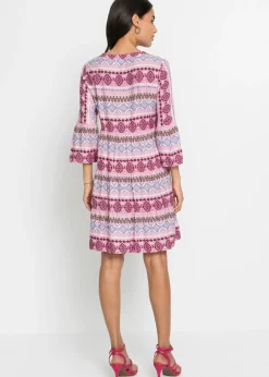 bonprix bonprix Vestido tipo túnica de viscosa fluida rosa pálido / blanco / malva New