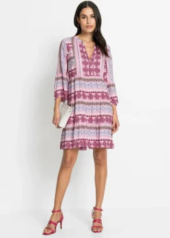 bonprix bonprix Vestido tipo túnica de viscosa fluida rosa pálido / blanco / malva New