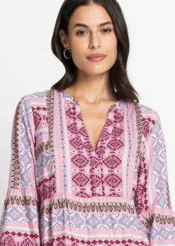 bonprix bonprix Vestido tipo túnica de viscosa fluida rosa pálido / blanco / malva New