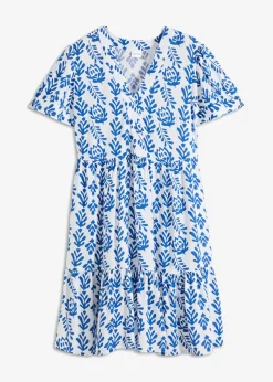bonprix bonprix Vestido tipo túnica de viscosa pura Blanco-azul ártico estampado Sale