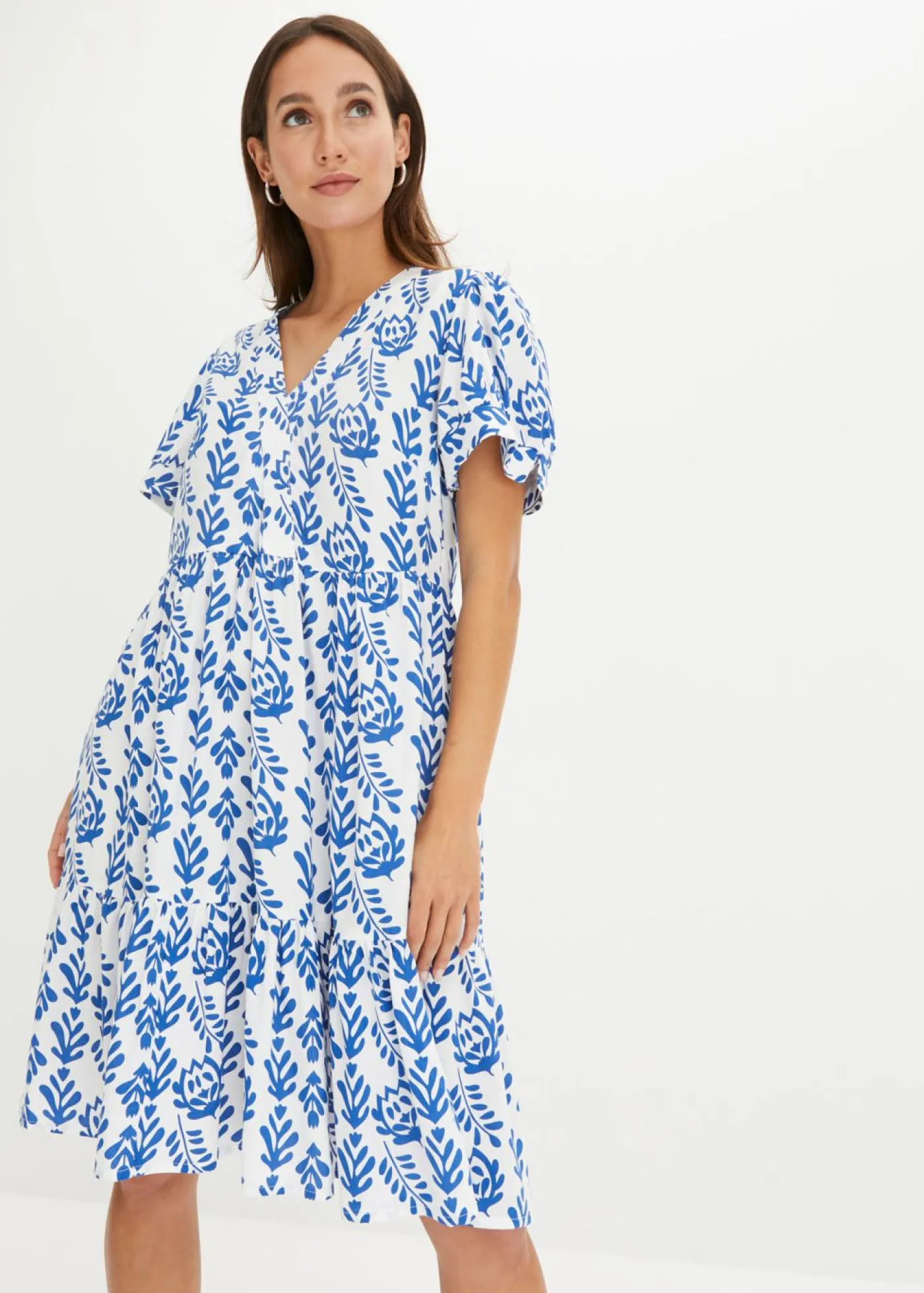 bonprix bonprix Vestido tipo túnica de viscosa pura Blanco-azul ártico estampado Sale