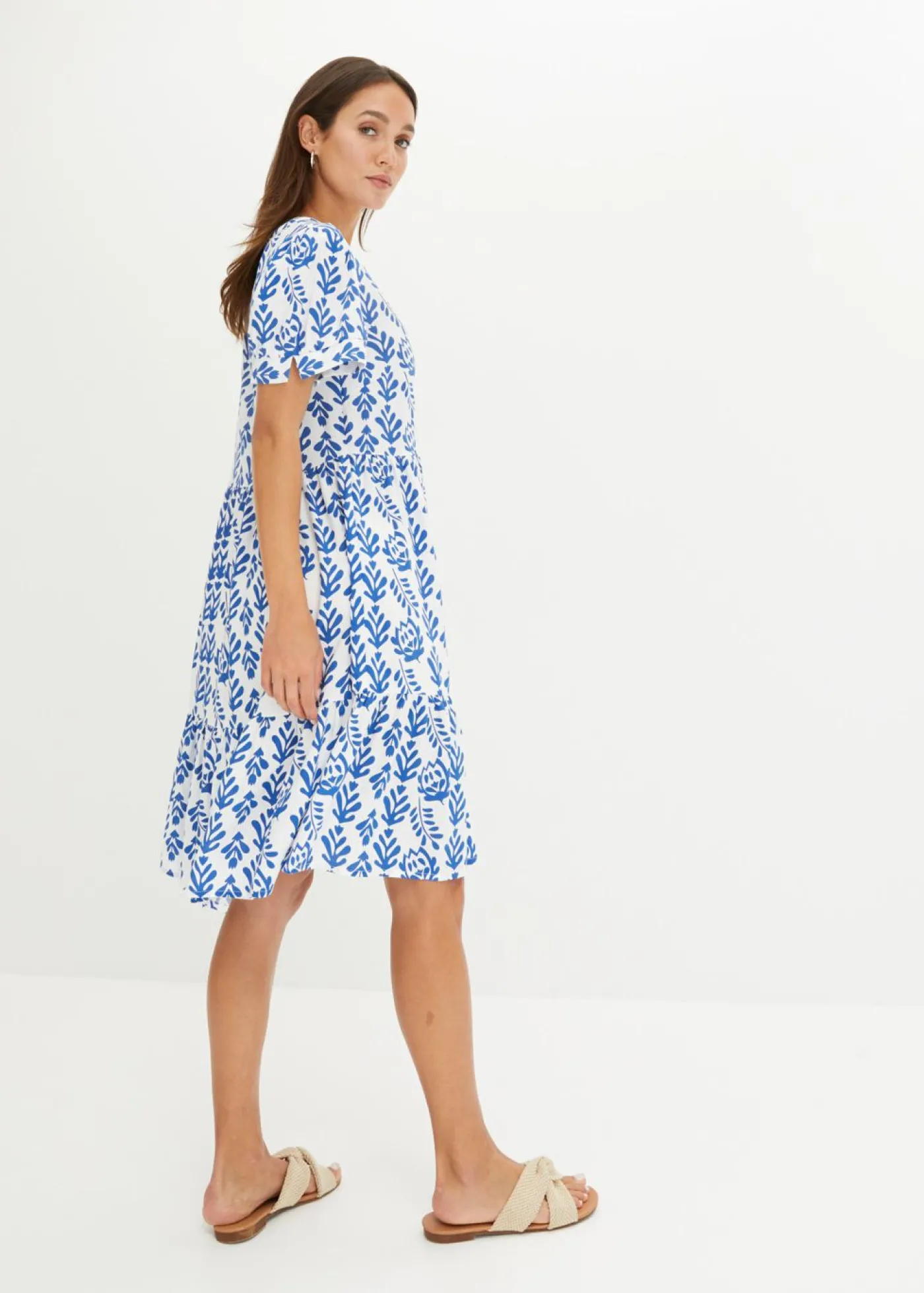 bonprix bonprix Vestido tipo túnica de viscosa pura Blanco-azul ártico estampado Sale