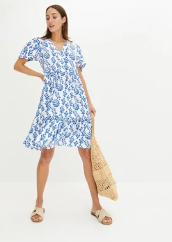 bonprix bonprix Vestido tipo túnica de viscosa pura Blanco-azul ártico estampado Sale