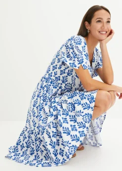 bonprix bonprix Vestido tipo túnica de viscosa pura Blanco-azul ártico estampado Sale