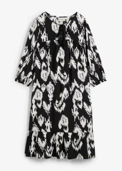 bonprix bonprix Vestido tipo túnica de viscosa pura Negro-blanco lana estampado Clearance