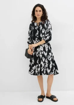 bonprix bonprix Vestido tipo túnica de viscosa pura Negro-blanco lana estampado Clearance