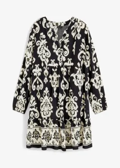 bonprix bonprix Vestido tipo túnica de viscosa fluida Negro-blanco lana Best