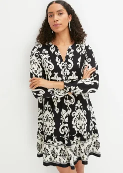 bonprix bonprix Vestido tipo túnica de viscosa fluida Negro-blanco lana Best