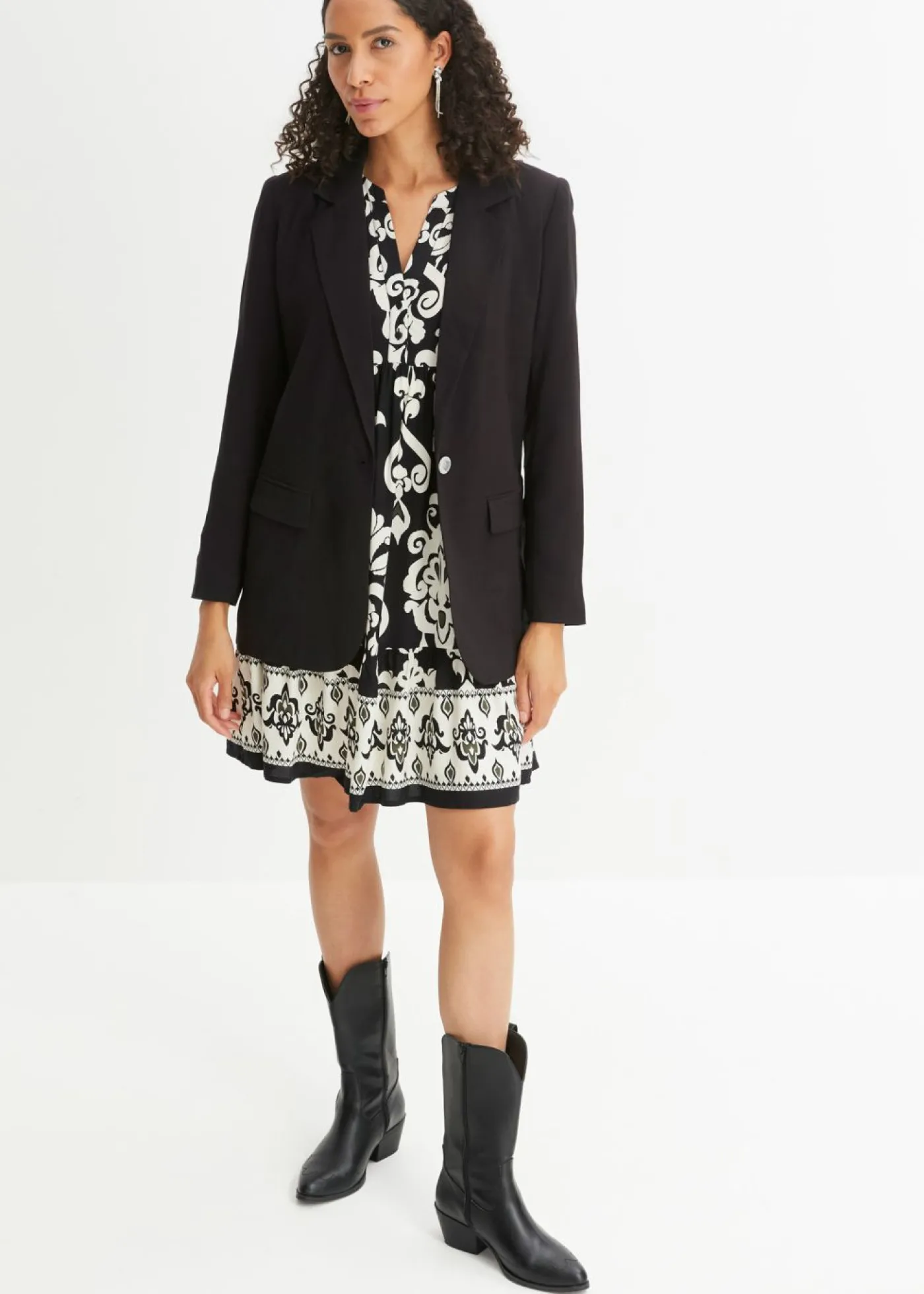 bonprix bonprix Vestido tipo túnica de viscosa fluida Negro-blanco lana Best