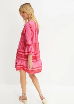 bonprix bonprix Vestido tipo túnica de viscosa fluida rojo / rosa caliente Discount