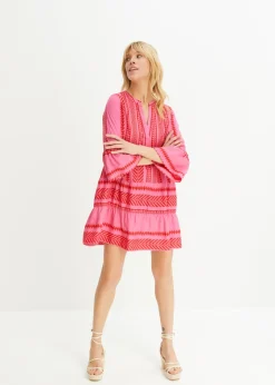 bonprix bonprix Vestido tipo túnica de viscosa fluida rojo / rosa caliente Discount