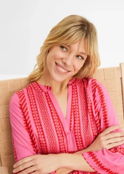 bonprix bonprix Vestido tipo túnica de viscosa fluida rojo / rosa caliente Discount