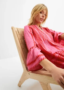bonprix bonprix Vestido tipo túnica de viscosa fluida rojo / rosa caliente Discount