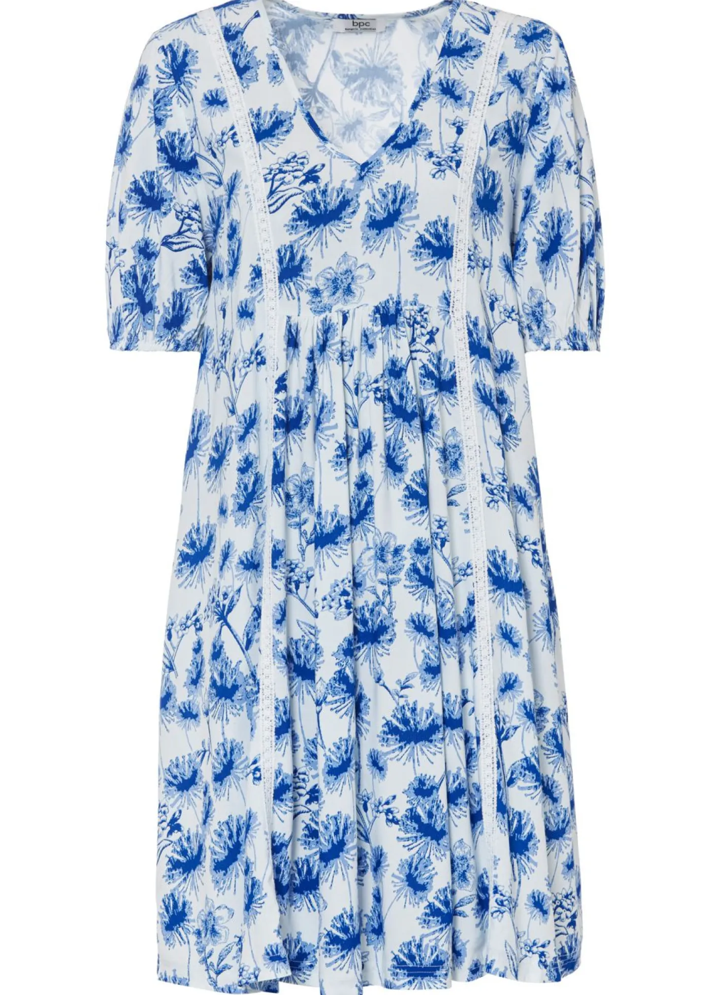 bonprix bonprix Vestido tipo túnica hasta la rodilla con detalles de encaje blanco/azur/azul perla Discount