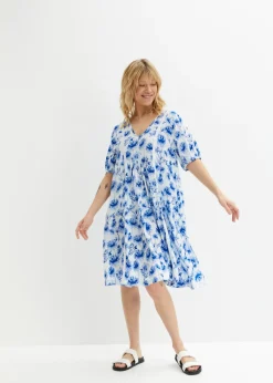 bonprix bonprix Vestido tipo túnica hasta la rodilla con detalles de encaje blanco/azur/azul perla Discount