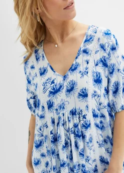 bonprix bonprix Vestido tipo túnica hasta la rodilla con detalles de encaje blanco/azur/azul perla Discount