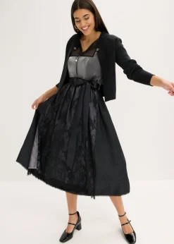 bonprix bonprix Vestido tirolés con terciopelo y largo midi (2 piezas) Negro Hot