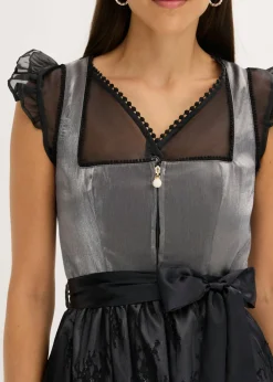 bonprix bonprix Vestido tirolés con terciopelo y largo midi (2 piezas) Negro Hot