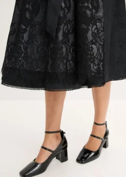 bonprix bonprix Vestido tirolés con terciopelo y largo midi (2 piezas) Negro Hot